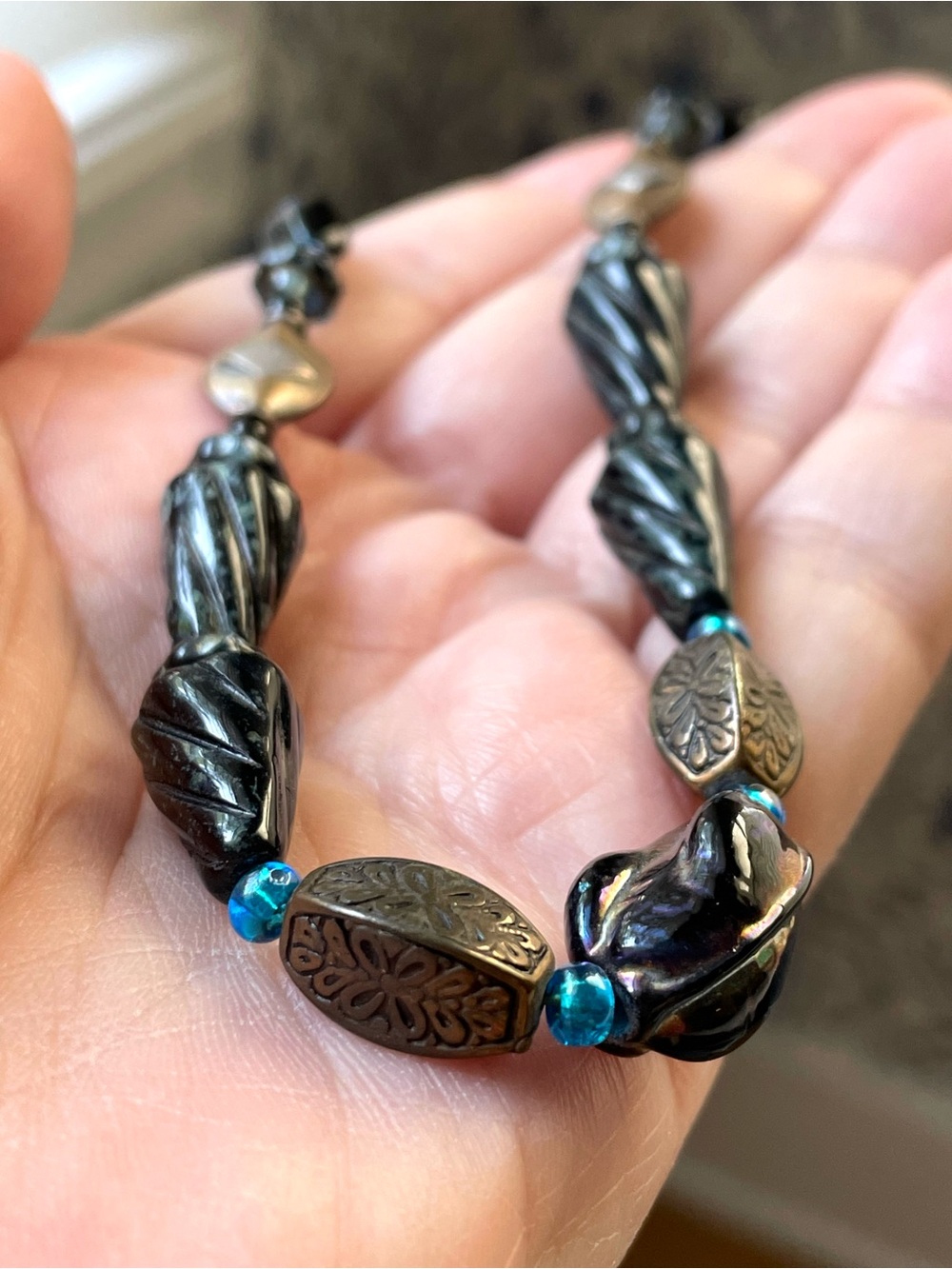 Unique vintage/style mixed material beaded choker necklace glass metal boho